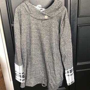 Gray and plaid detailed Hoodie